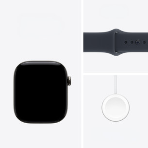 Apple Watch 12, 42 mm, GPS+5G, titano, Sport Band, S/M, titano spalvos / tamsiai mėlynas - Išmanusis laikrodis