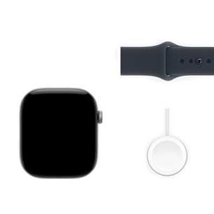Apple Watch 12, 46 mm, GPS, aliumininis, Sport Band, M/L, tamsiai pilkas / tamsiai mėlynas - Išmanusis laikrodis