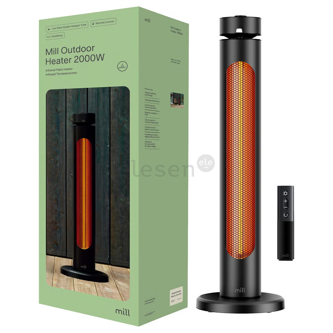 Mill Outdoor heater, 2000 W, black - Infrared patio heater