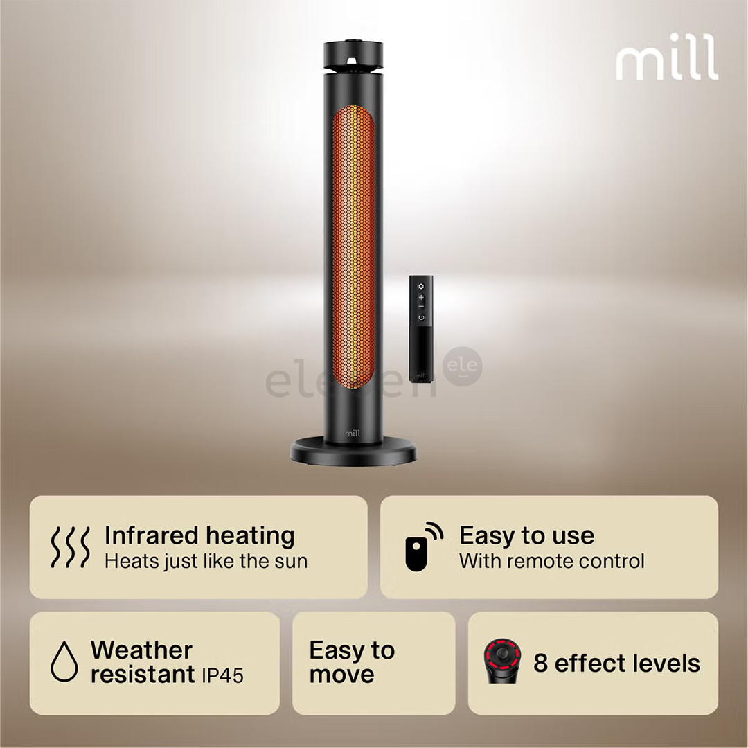 Mill Outdoor heater, 2000 W, black - Infrared patio heater