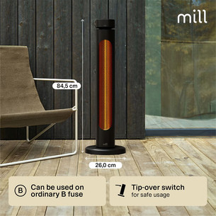 Mill Outdoor heater, 2000 W, black - Infrared patio heater