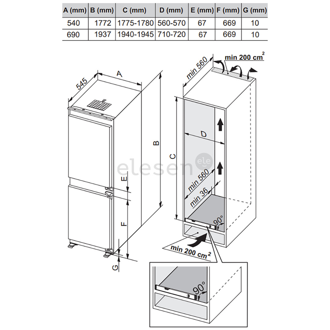 Asko Series 5, No Frost, 370 L, height 194 cm - Built-in Refrigerator