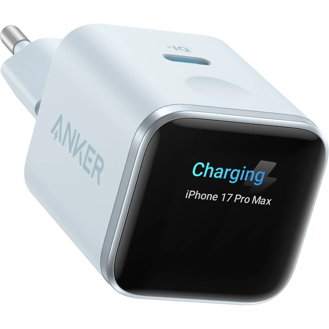 Anker Nano Smart Display Charger, 45 Вт, голубой - Зарядный адаптер