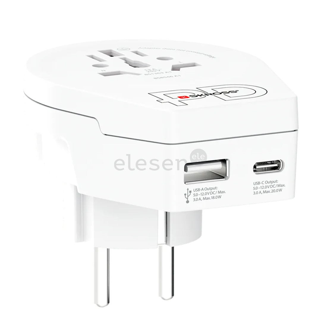 Skross World to Europe, USB-A, USB-C, белый - Адаптер для путешествий