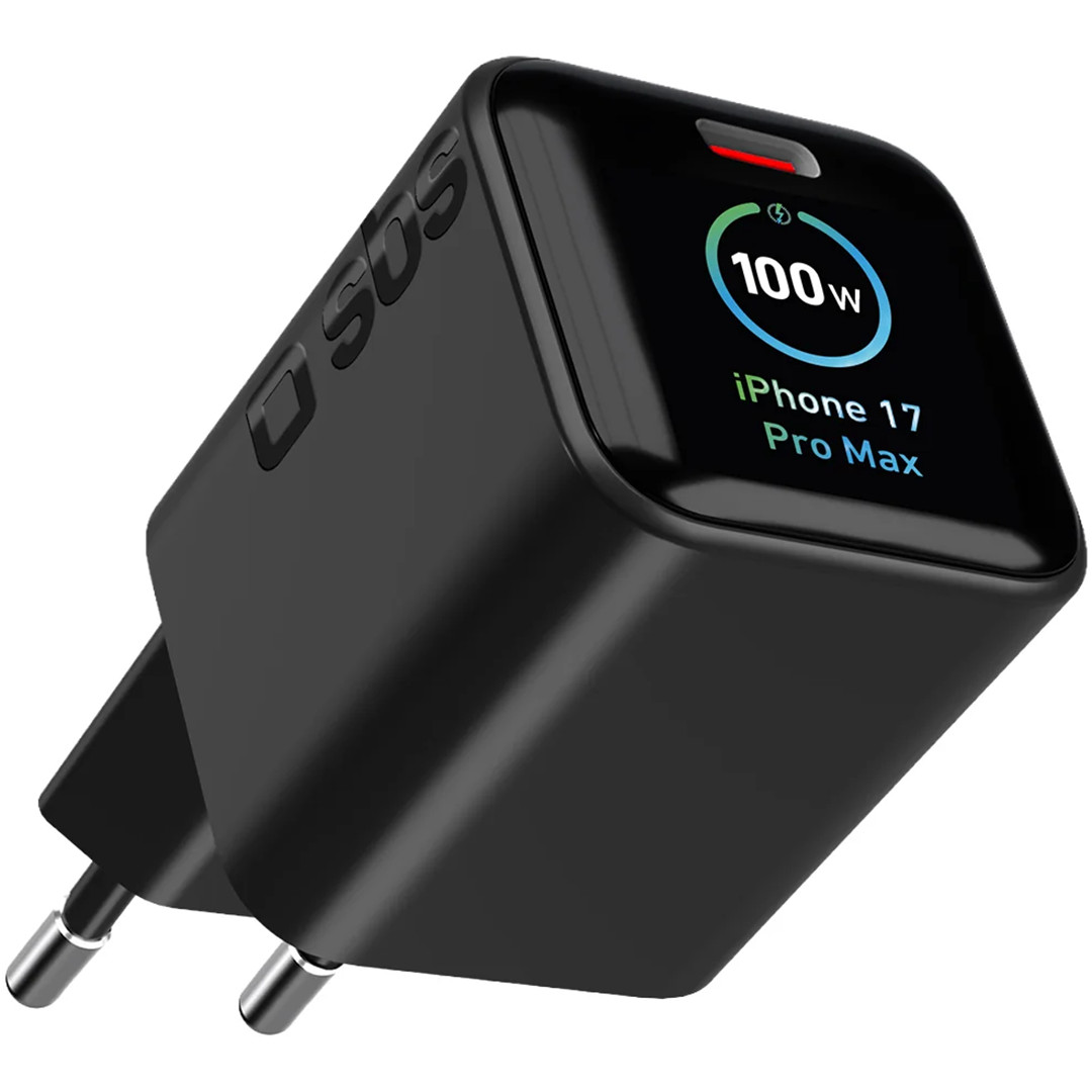 SBS Wall Charger, USB-C, Touch Display, 100 W, juodas - Įkroviklis