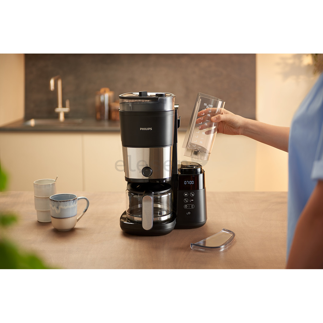 Philips All-in-1 Brew, built-in grinder, 1,25 L, juodas - Kavos virimo aparatas