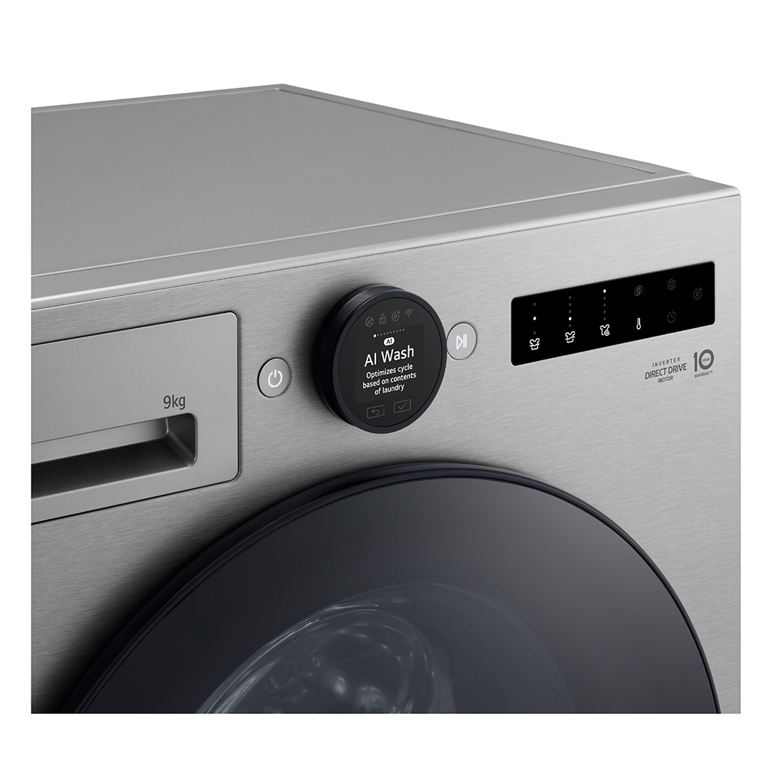 LG, 9 кг, глубина 47,5 см, 1200 об/мин, серебристый - Стиральная машина с передней загрузкой