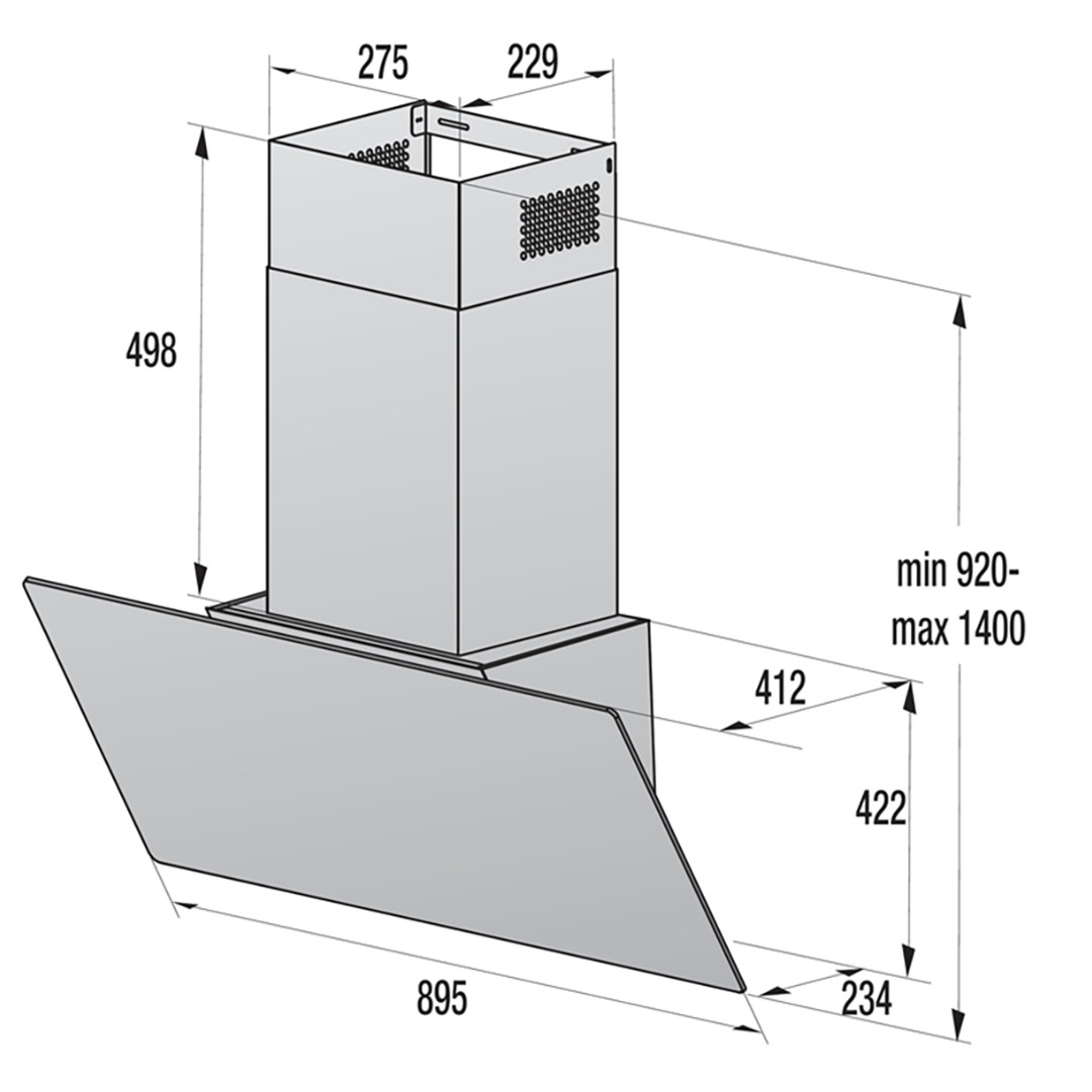 Hisense, 767 m³/h, width 89.5 cm, black - Cooker hood
