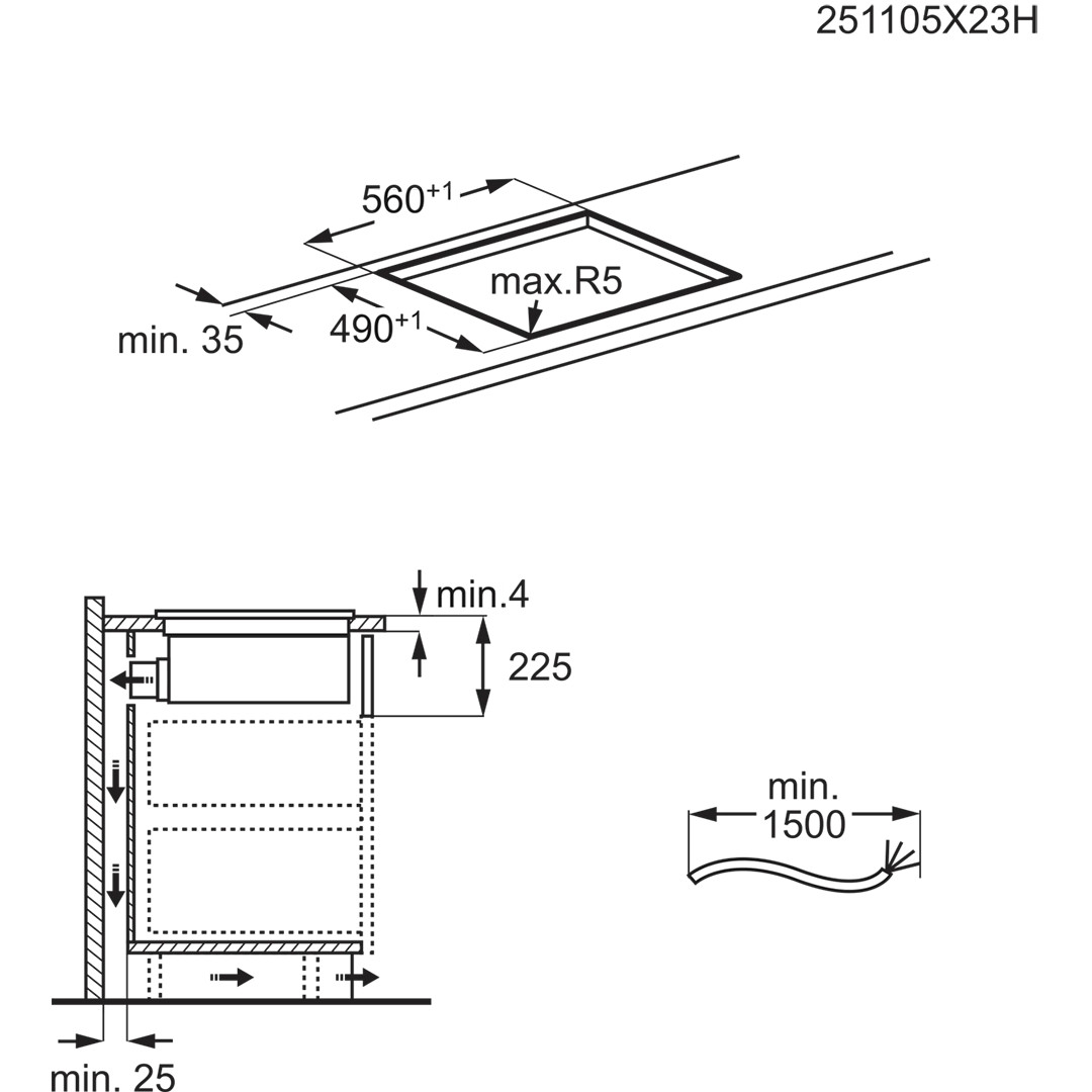 Electrolux 600 XT Bridge, plotis 60 cm, juoda - Įmontuojama indukcinė kaitlentė su gartraukiu
