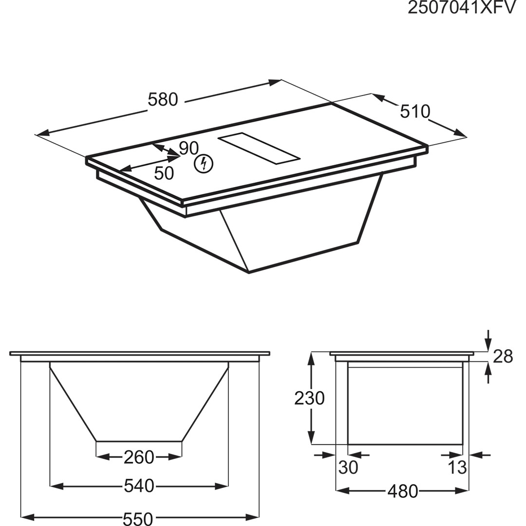 Electrolux 600 XT Bridge, plotis 60 cm, juoda - Įmontuojama indukcinė kaitlentė su gartraukiu