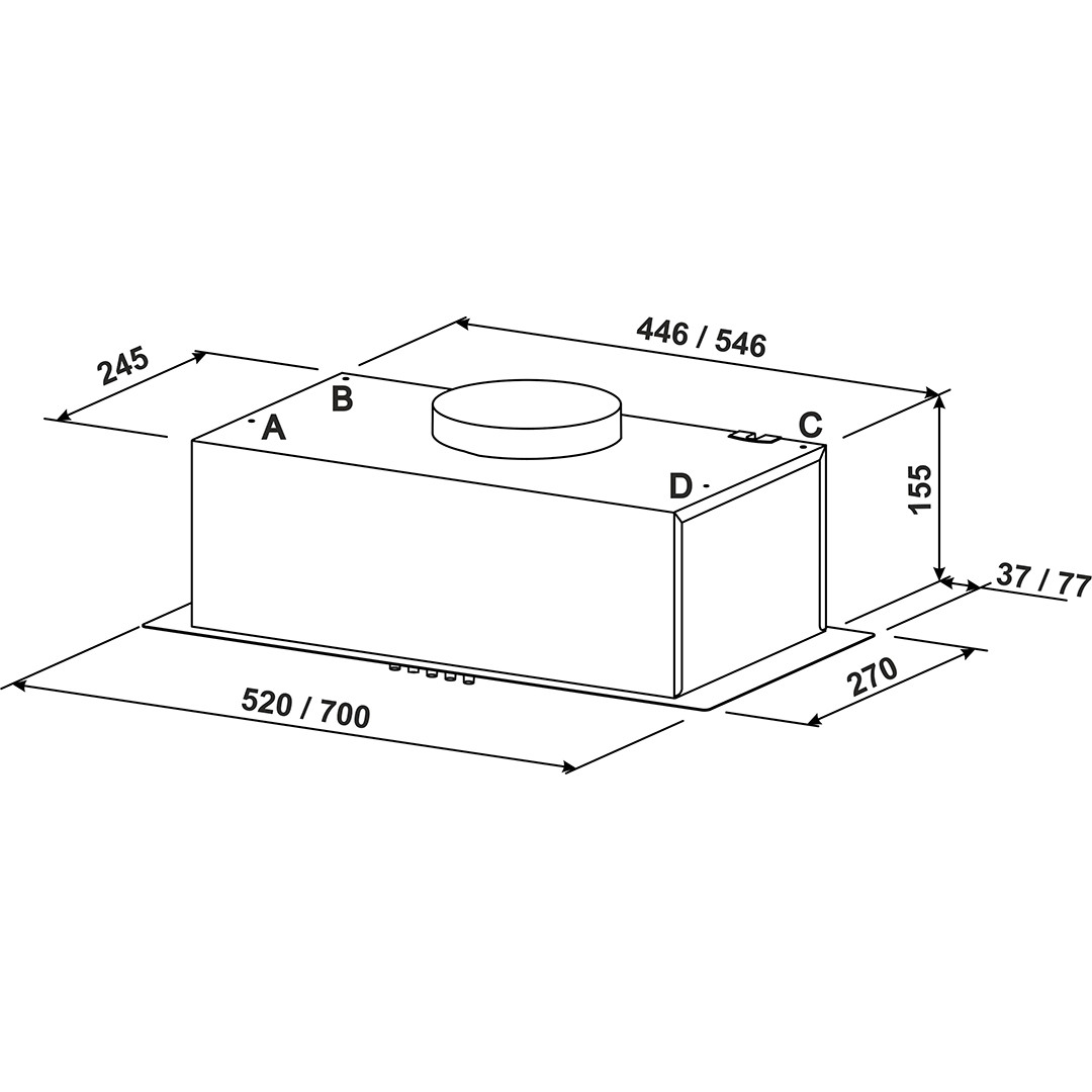 Eleyus, 440 m³/h, width 52 cm, black - Built-in cooker hood