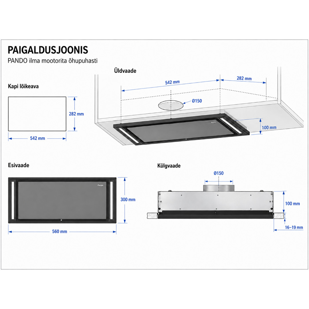 Pando GRX Slim, without motor, width 56 cm, black - Built-in cooker hood