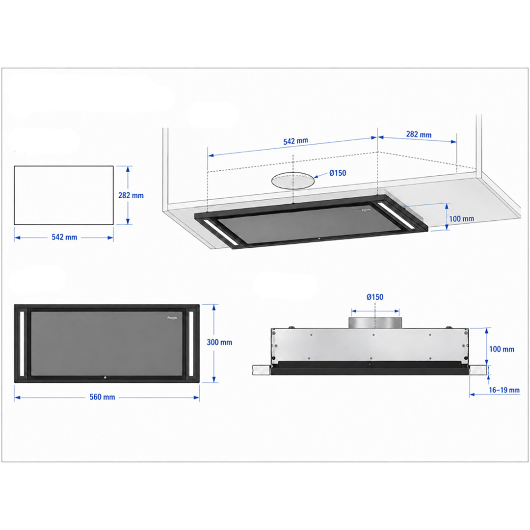 Pando GRX Slim, without motor, width 56 cm, black - Built-in cooker hood
