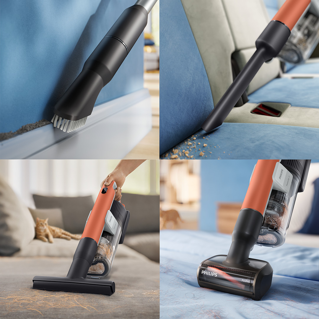 Philips PowerUp 30, oranžinis/sidabro spalvos - Belaidis dulkių siurblys