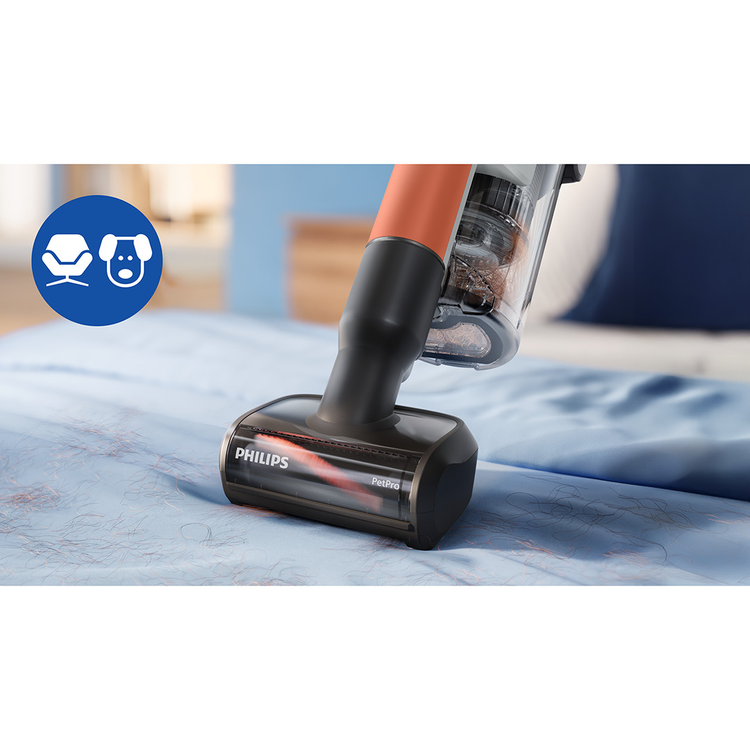 Philips PowerUp 30, oranžinis/sidabro spalvos - Belaidis dulkių siurblys