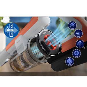 Philips PowerUp 30, oranžinis/sidabro spalvos - Belaidis dulkių siurblys