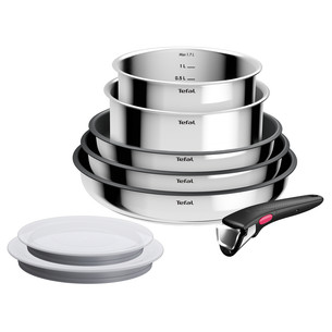 Tefal Ingenio Cook Eat, 8-piece set, stainless steel - Pots and pans set with lids + removable handle L881S804