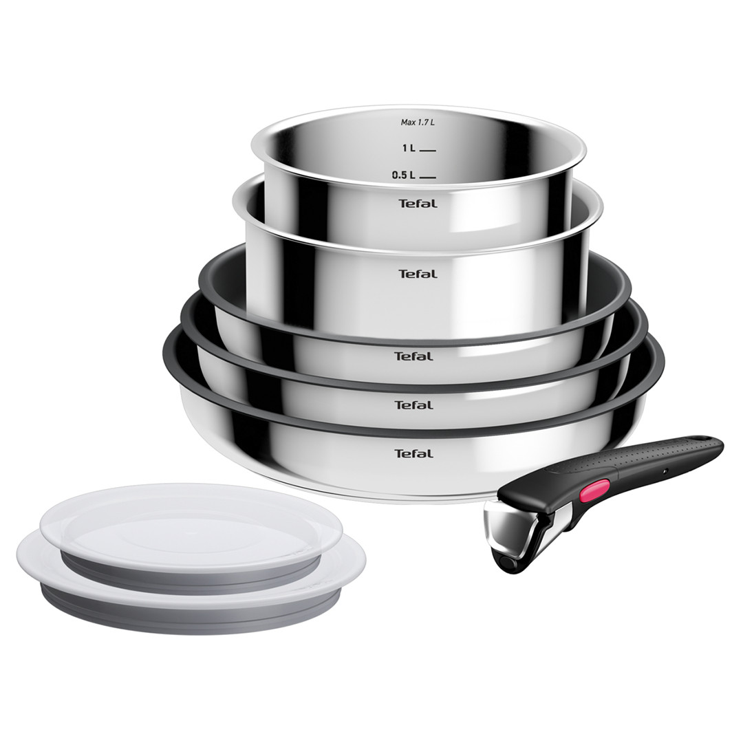 Tefal Ingenio Cook Eat, 8-piece set, stainless steel - Pots and pans set with lids + removable handle