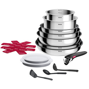Tefal Ingenio Cook Eat, 15-piece set, stainless steel - Pots and pans set with lids + removable handle L881SF04