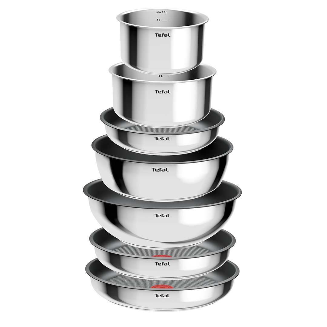 Tefal Ingenio Cook Eat, 15-piece set, stainless steel - Pots and pans set with lids + removable handle