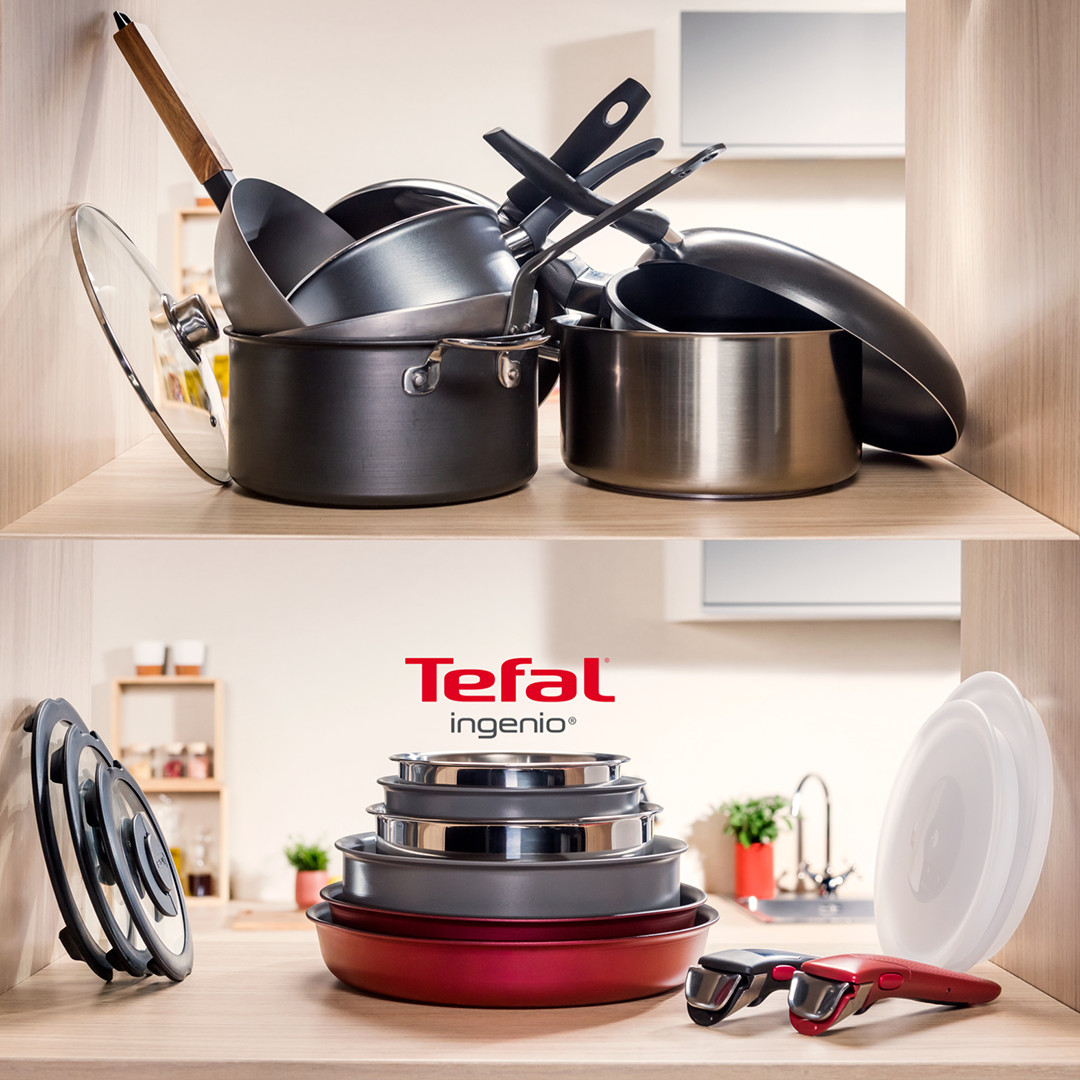 Tefal Ingenio Cook Eat, 15-piece set, stainless steel - Pots and pans set with lids + removable handle