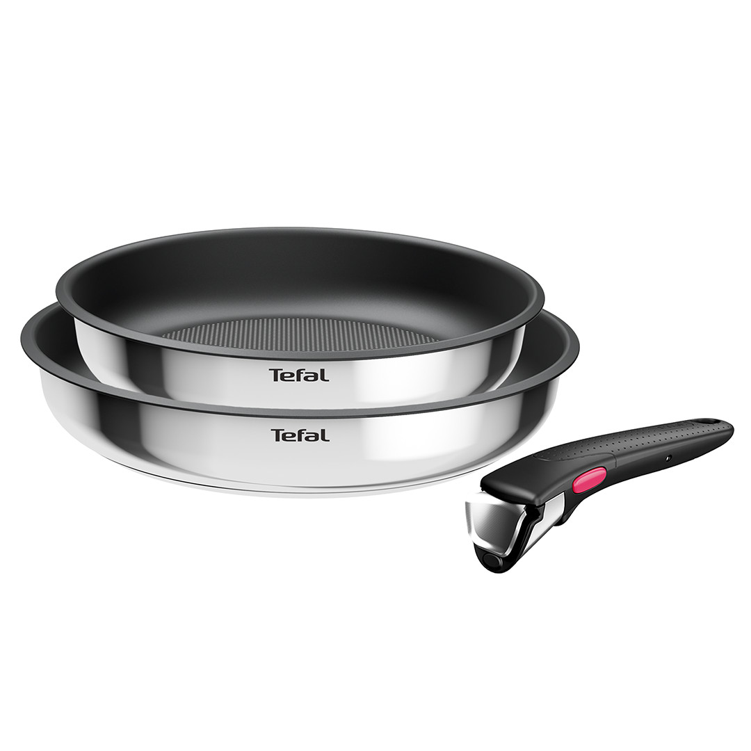 Tefal Ingenio Cook Eat, 3 dalių, nerūdijantis plienas - Keptuvių rinkinys + nuimama rankena