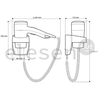 Valera Premium 1100, 1100 W, white - Wall-mounted hairdryer